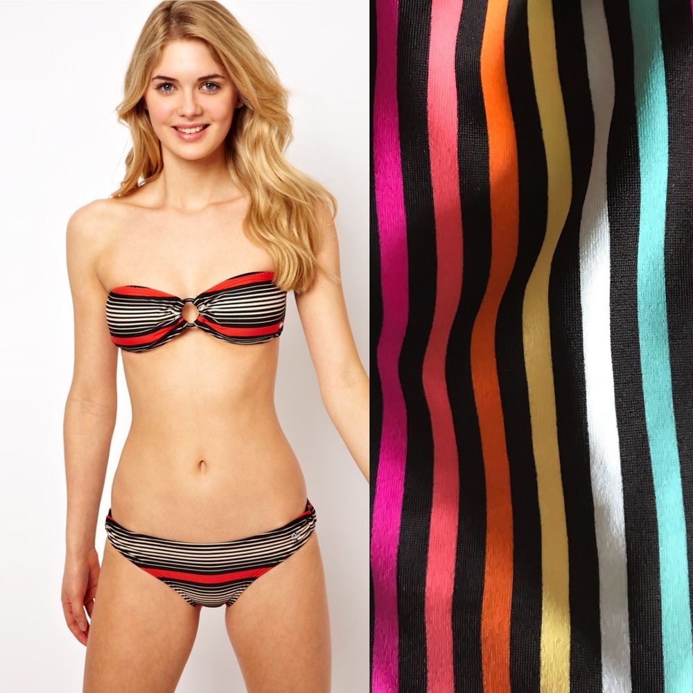 French Conn Retro Techno Stripe Bandeau Bikini Top
